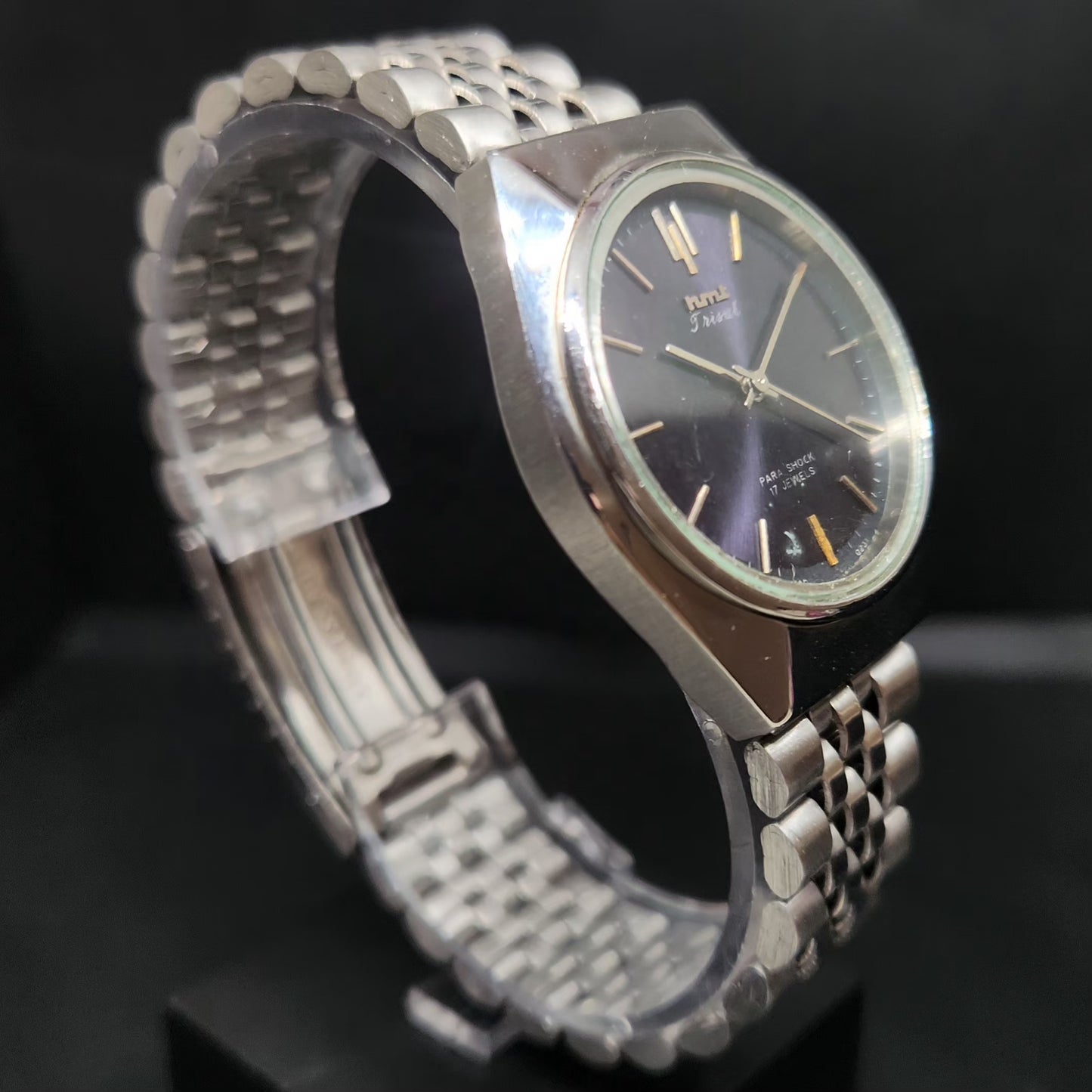 Vintage Original HMT Trisul Hand Winding 17 Jewels Purple Face Men's Wrist Watch HM83