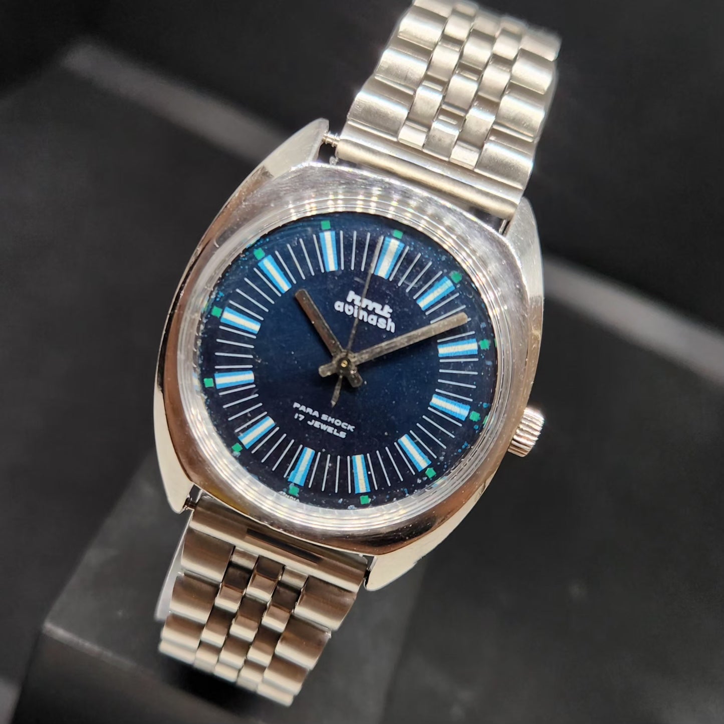 Vintage Original HMT Avinash Hand Winding 17 Jewels Blue Face Men's Wrist Watch HM86