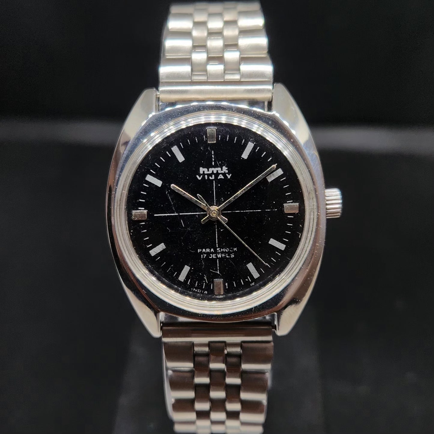 Vintage Original HMT Vijay Hand Winding 17 Jewels Black Face Men's Wrist Watch HM87