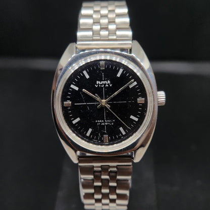 Vintage Original HMT Vijay Hand Winding 17 Jewels Black Face Men's Wrist Watch HM87