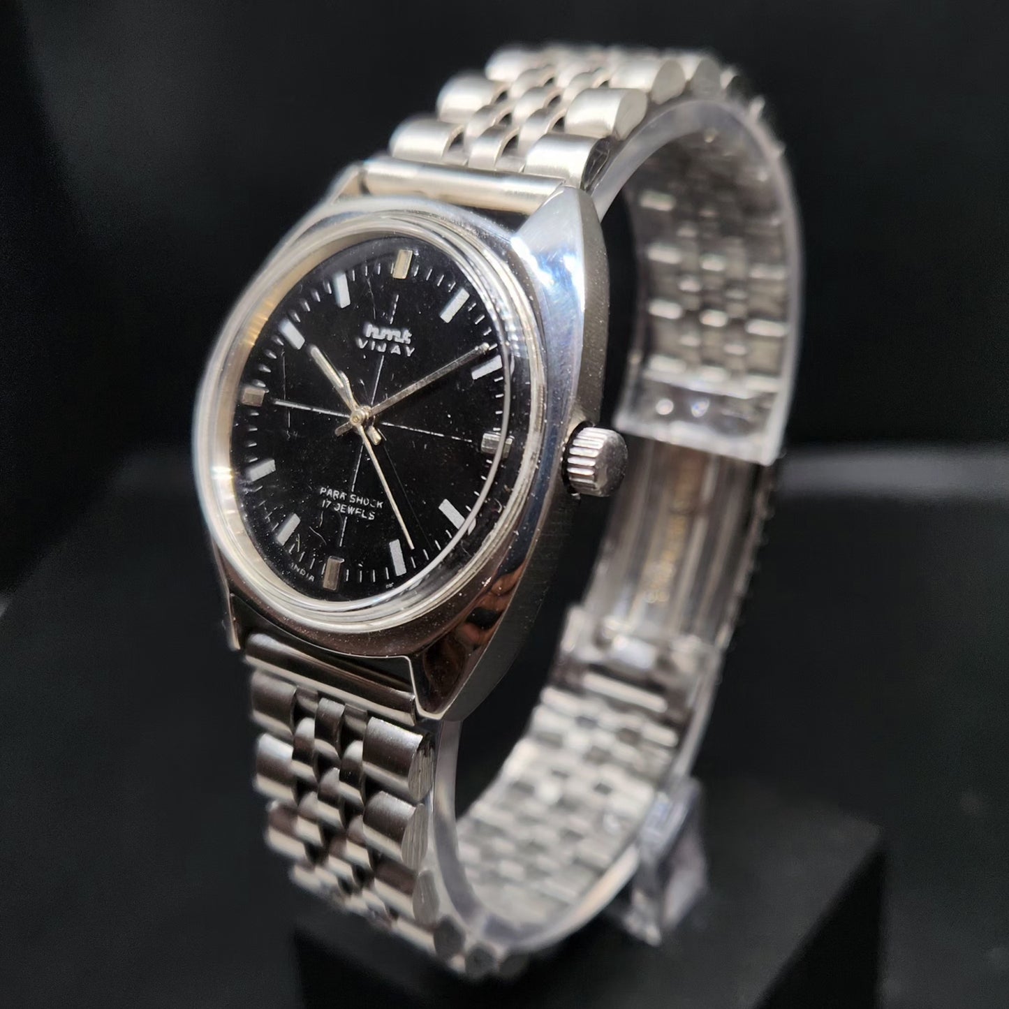 Vintage Original HMT Vijay Hand Winding 17 Jewels Black Face Men's Wrist Watch HM87