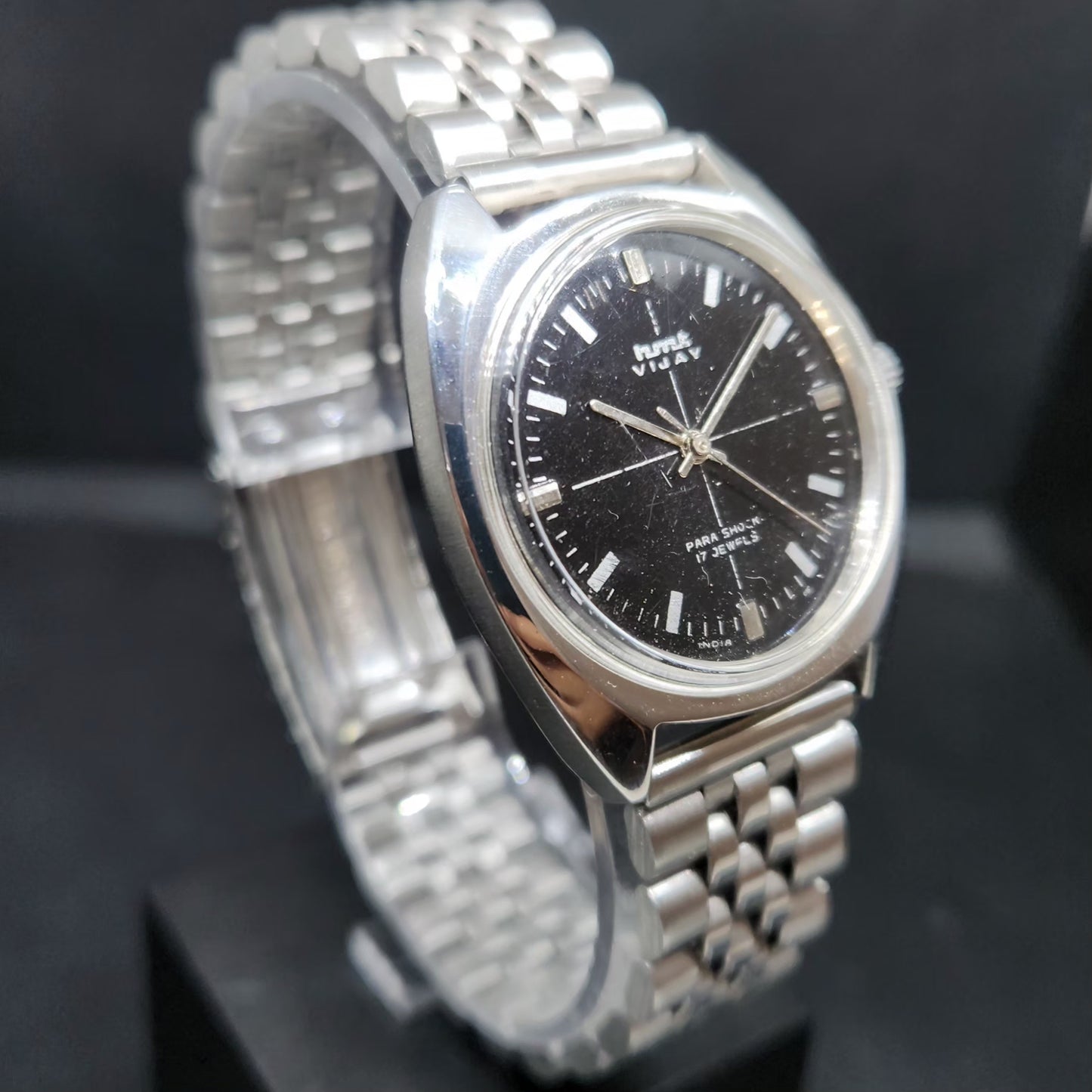 Vintage Original HMT Vijay Hand Winding 17 Jewels Black Face Men's Wrist Watch HM87
