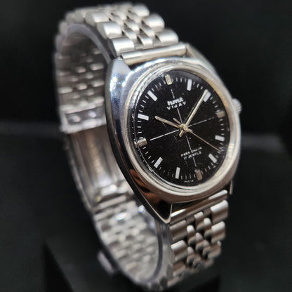Vintage Original HMT Vijay Hand Winding 17 Jewels Black Face Men's Wrist Watch HM87