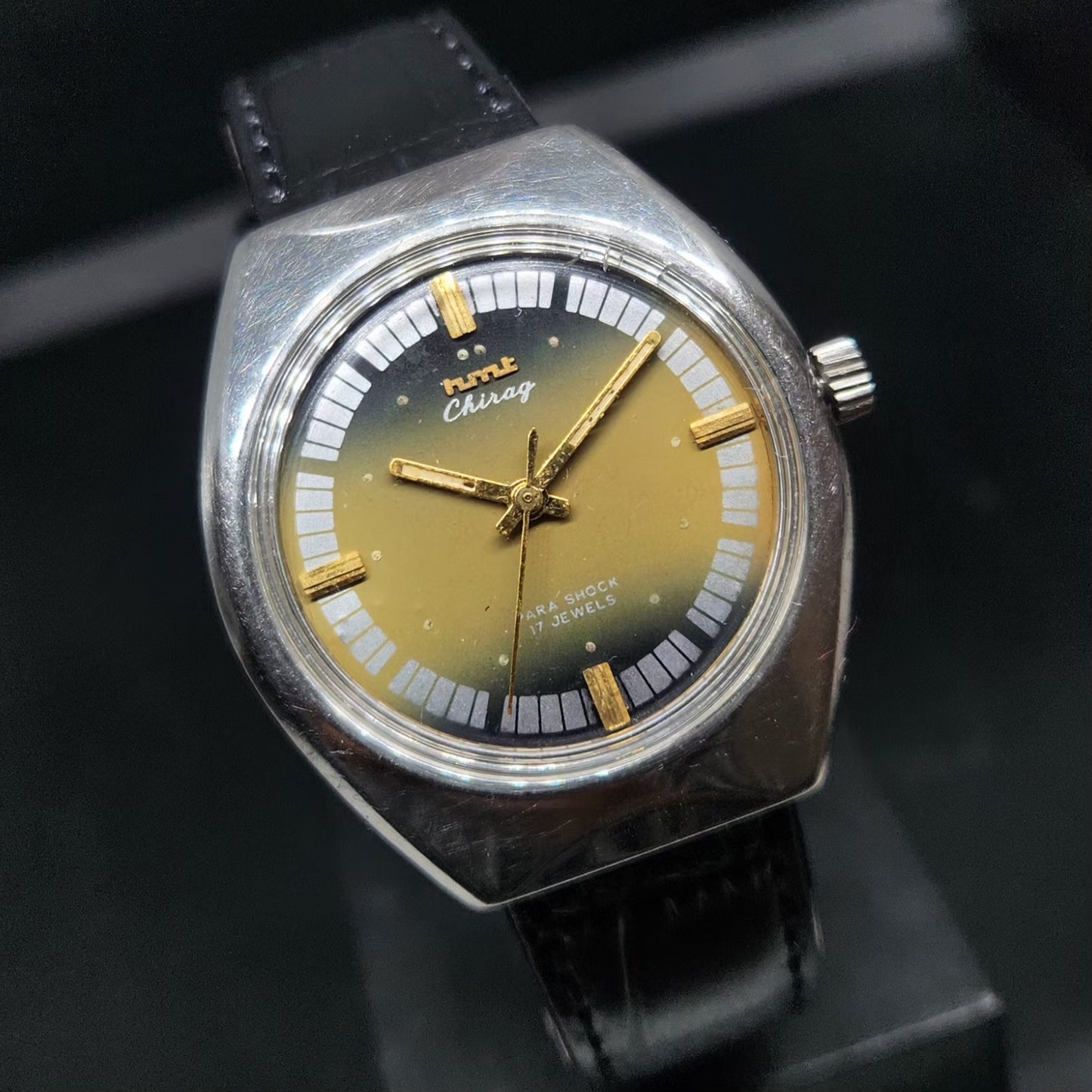 Vintage Original HMT Chirag Hand Winding 17 Jewels Gold Face Men's Wrist Watch HM88