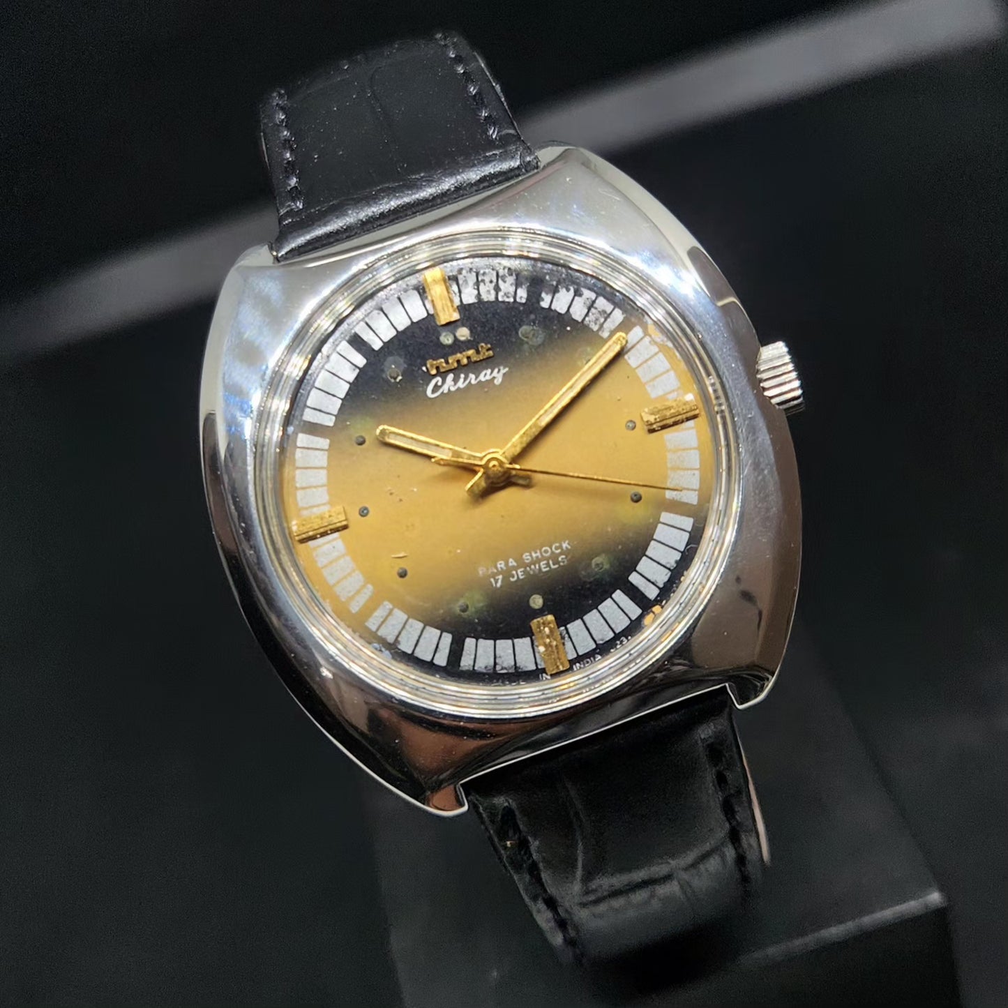 Vintage Original HMT Chirag Hand Winding 17 Jewels Gold Face Men's Wrist Watch HM90