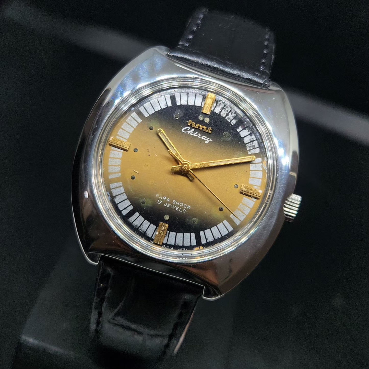 Vintage Original HMT Chirag Hand Winding 17 Jewels Gold Face Men's Wrist Watch HM90