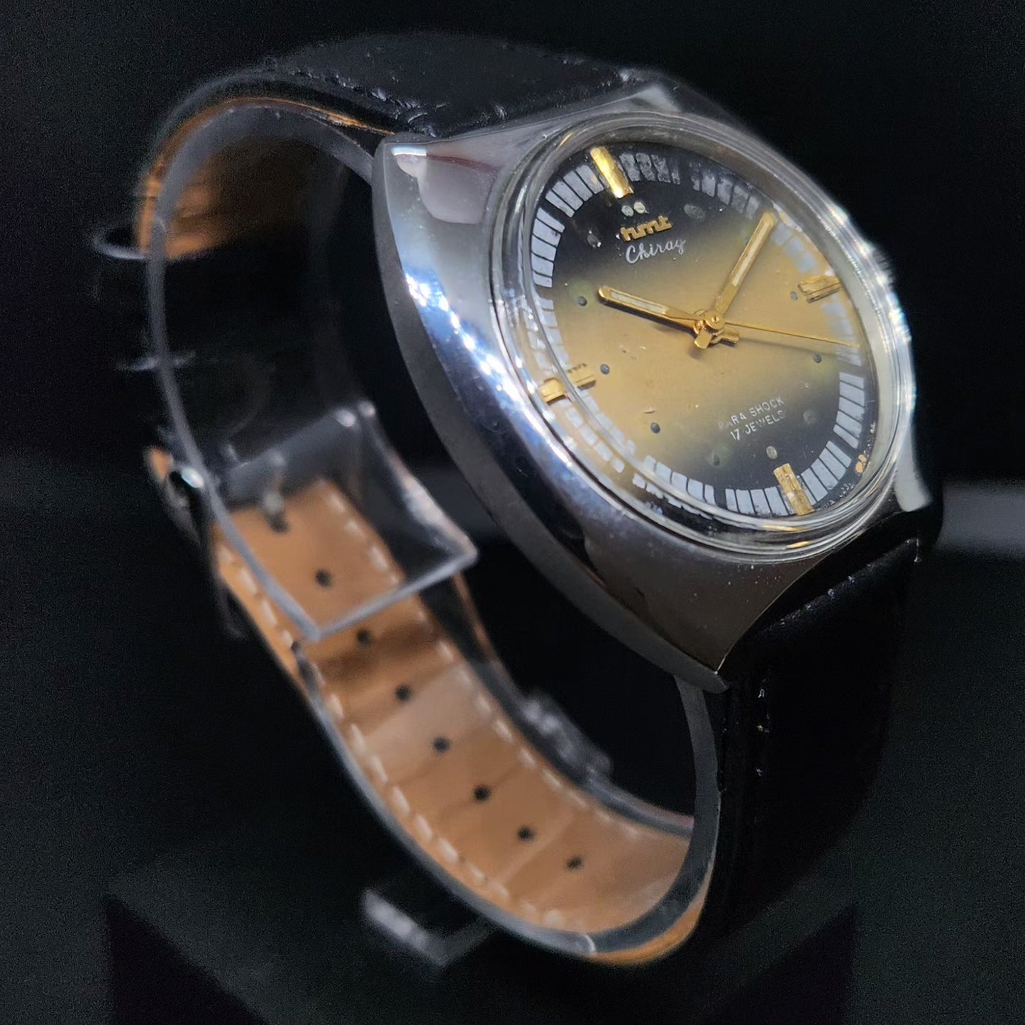 Vintage Original HMT Chirag Hand Winding 17 Jewels Gold Face Men's Wrist Watch HM90