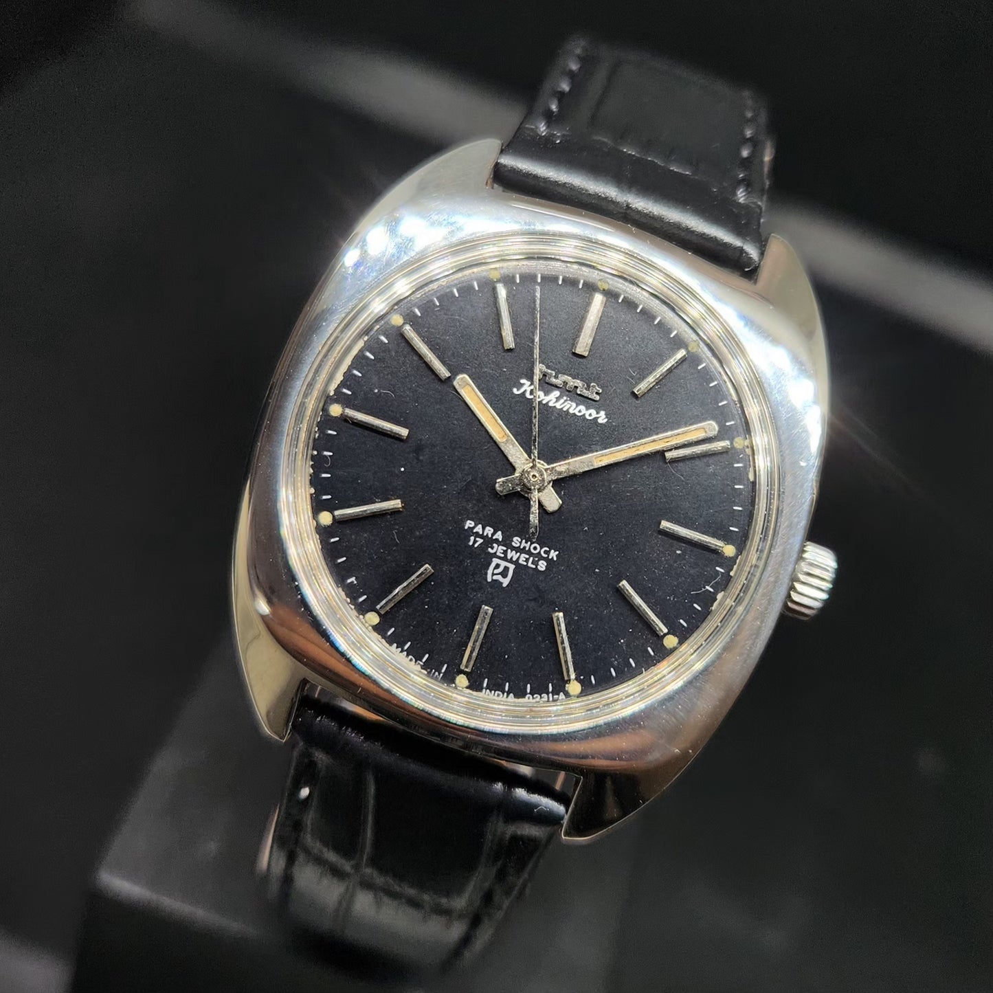 Vintage Original HMT Kohinoor Hand Winding 17 Jewels Black Face Men's Wrist Watch HM92