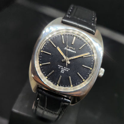 Vintage Original HMT Kohinoor Hand Winding 17 Jewels Black Face Men's Wrist Watch HM92