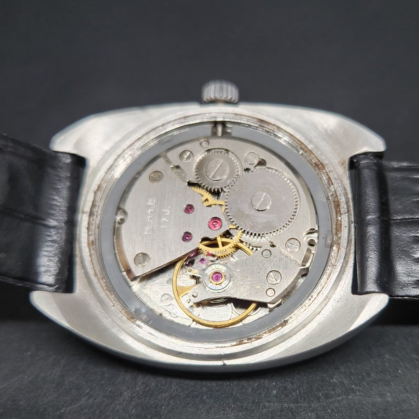 Vintage Original HMT Kohinoor Hand Winding 17 Jewels Black Face Men's Wrist Watch HM92