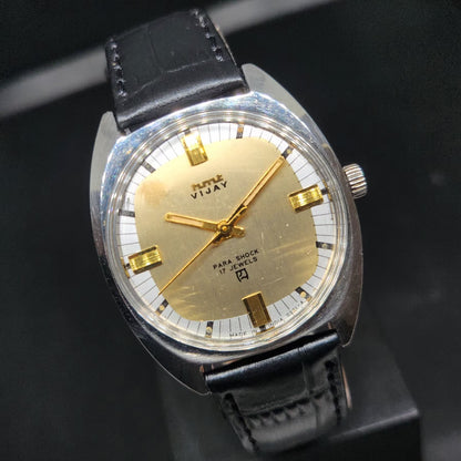 Vintage Original HMT Vijay Hand Winding 17 Jewels Gold Face Men's Wrist Watch HM94