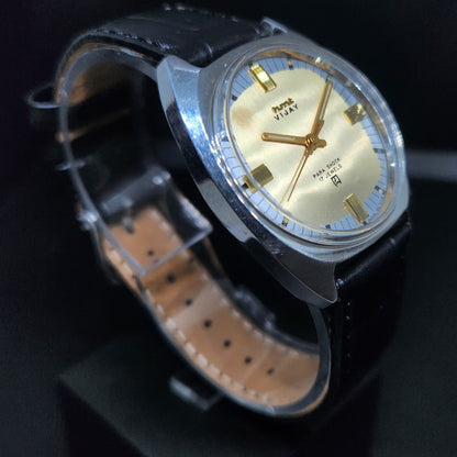 Vintage Original HMT Vijay Hand Winding 17 Jewels Gold Face Men's Wrist Watch HM94