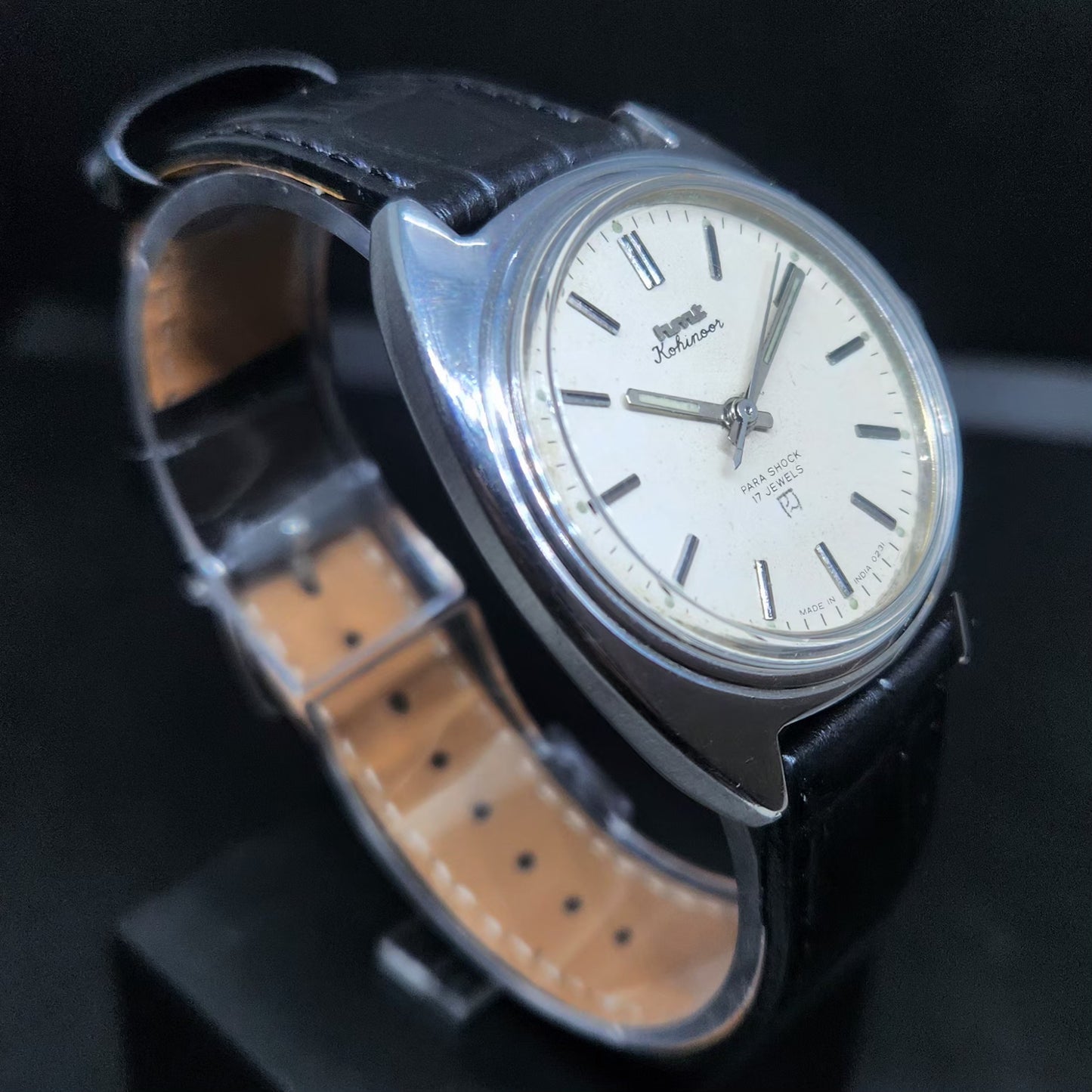Vintage Original HMT Kohinoor Hand Winding 17 Jewels Off White Face Men's Wrist Watch HM95