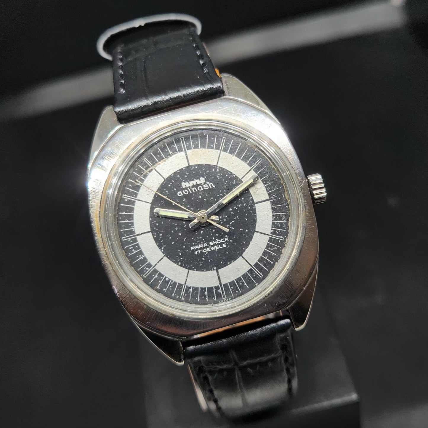 Vintage Original HMT Avinash Hand Winding 17 Jewels Black Face Men's Wrist Watch HM96