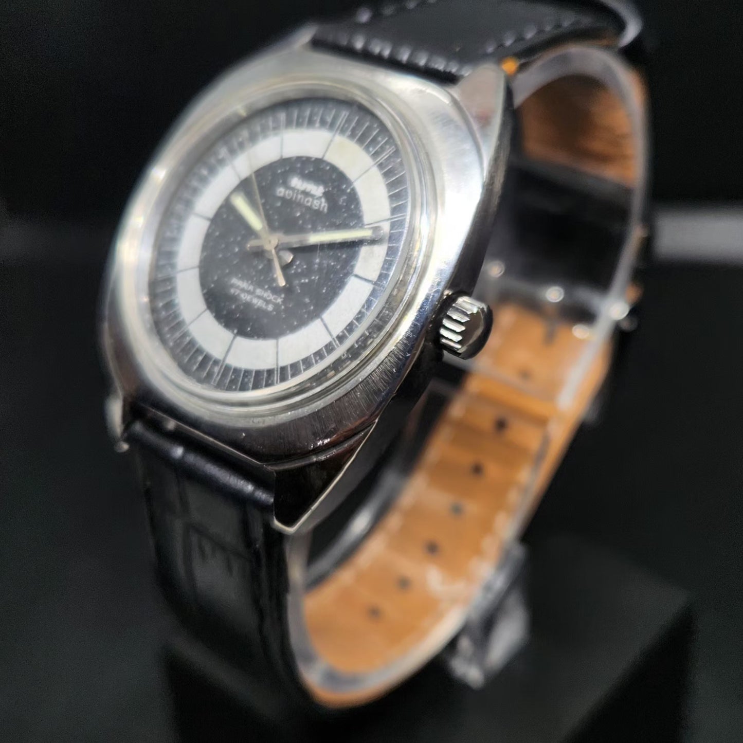 Vintage Original HMT Avinash Hand Winding 17 Jewels Black Face Men's Wrist Watch HM96