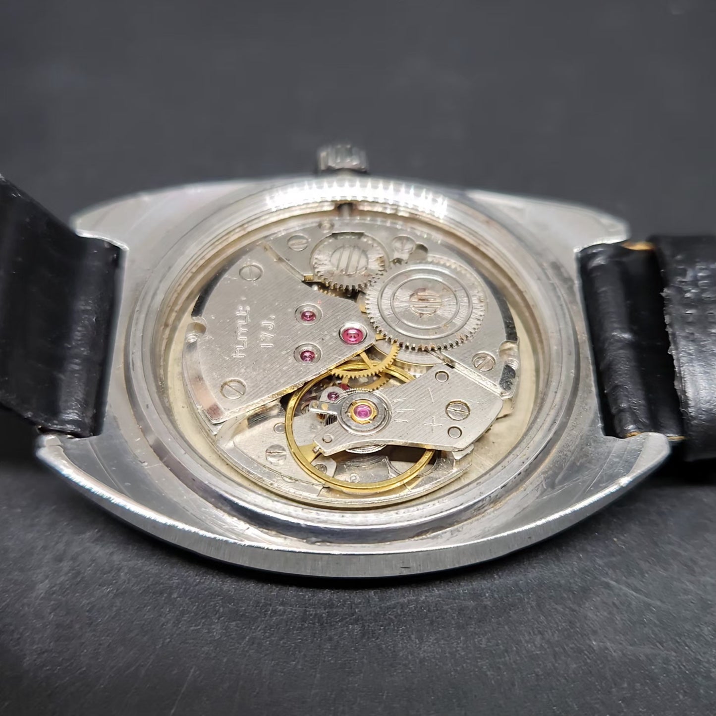 Vintage Original HMT Avinash Hand Winding 17 Jewels Black Face Men's Wrist Watch HM96