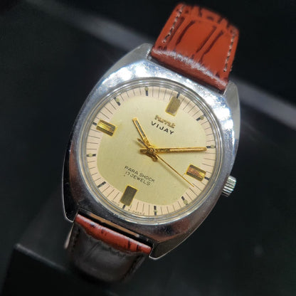 Vintage Original HMT Vijay Hand Winding 17 Jewels Gold Face Men's Wrist Watch HM97