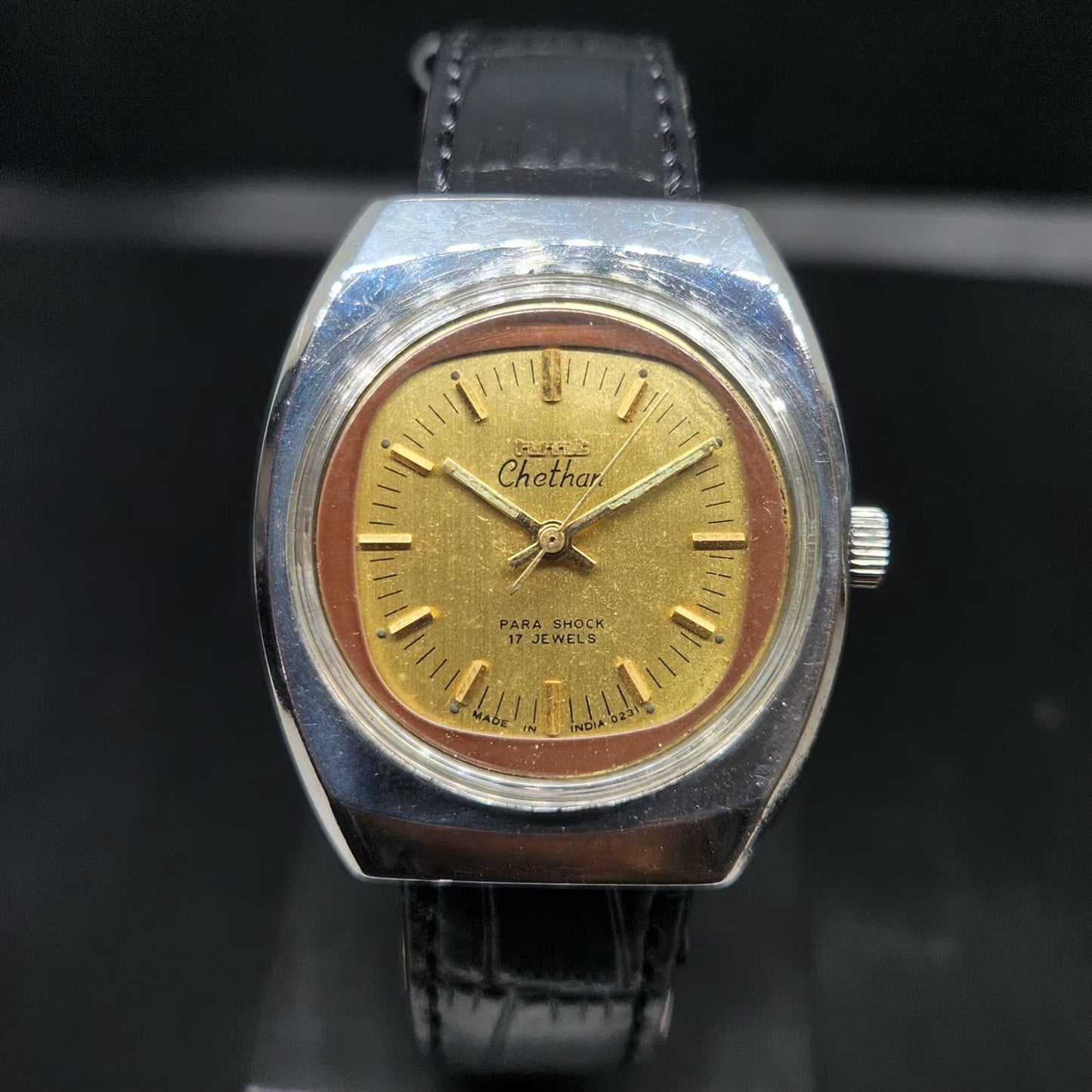 Vintage Original HMT Chethan Hand Winding 17 Jewels Gold Face Men's Wrist Watch HM98
