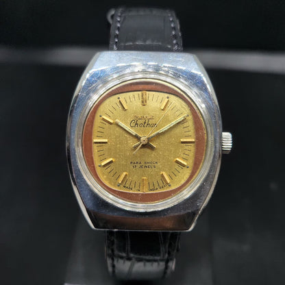 Vintage Original HMT Chethan Hand Winding 17 Jewels Gold Face Men's Wrist Watch HM98