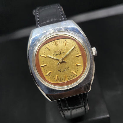 Vintage Original HMT Chethan Hand Winding 17 Jewels Gold Face Men's Wrist Watch HM98