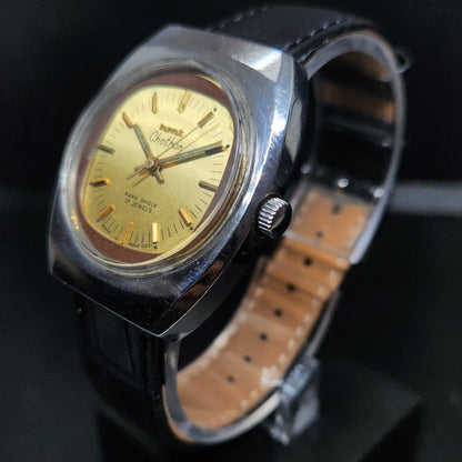 Vintage Original HMT Chethan Hand Winding 17 Jewels Gold Face Men's Wrist Watch HM98
