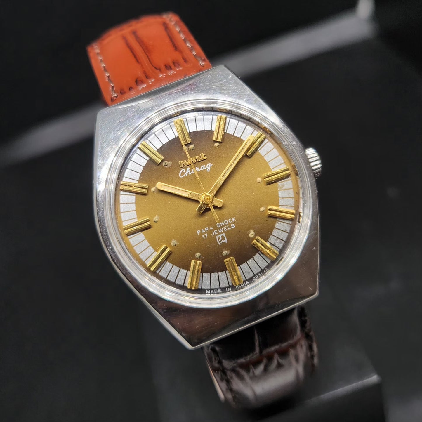 Vintage Original HMT Chirag Hand Winding 17 Jewels Brown Face Men's Wrist Watch HM99