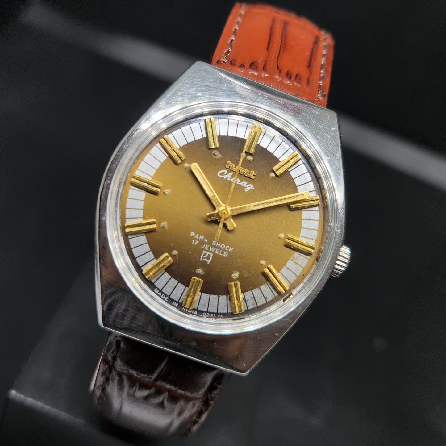 Vintage Original HMT Chirag Hand Winding 17 Jewels Brown Face Men's Wrist Watch HM99