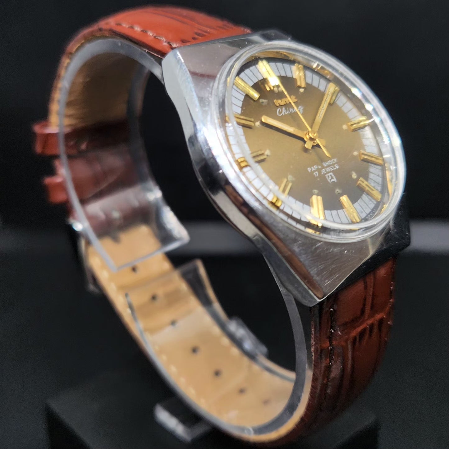 Vintage Original HMT Chirag Hand Winding 17 Jewels Brown Face Men's Wrist Watch HM99