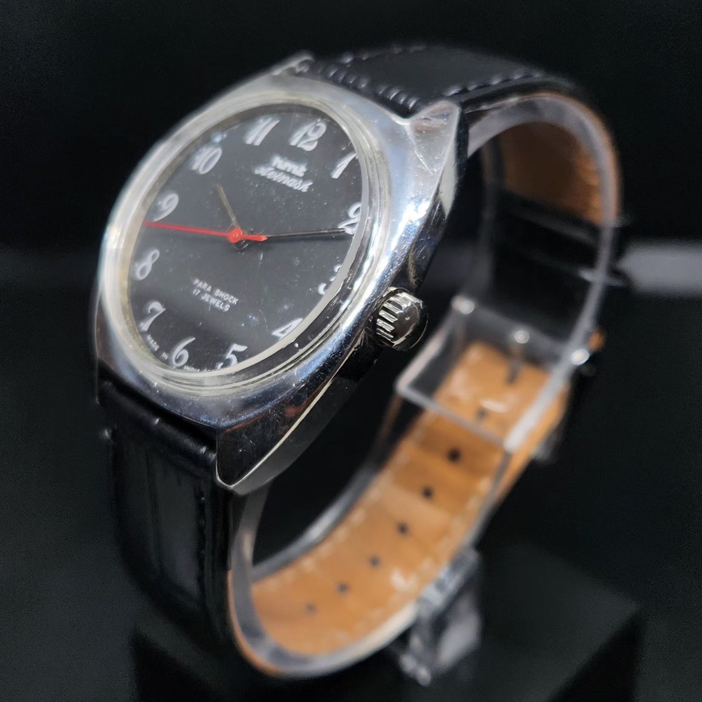 Vintage Original HMT Avinash Hand Winding 17 Jewels Black Face Men's Wrist Watch HM100