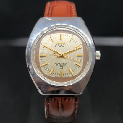 Vintage Original HMT Chethan Hand Winding 17 Jewels Gold Face Men's Wrist Watch HM101