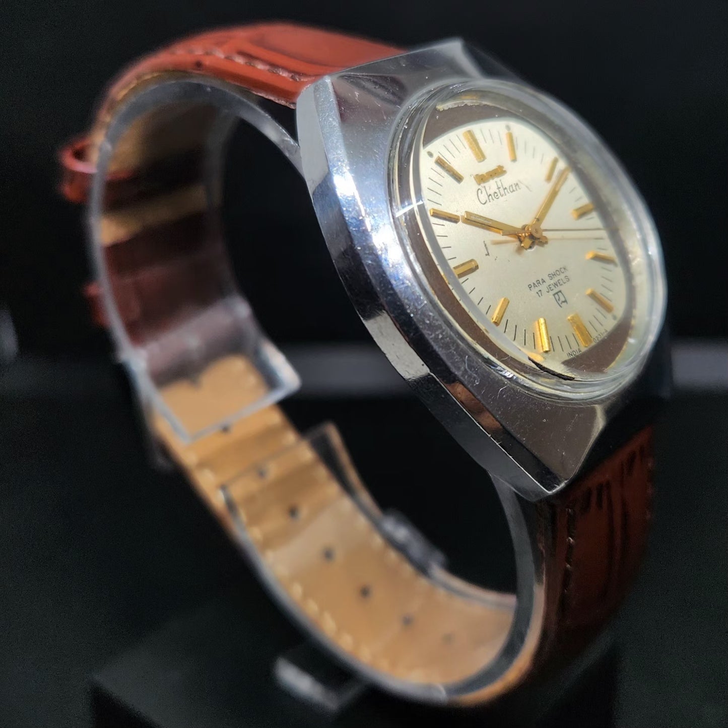 Vintage Original HMT Chethan Hand Winding 17 Jewels Gold Face Men's Wrist Watch HM101