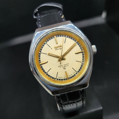 Vintage Original HMT Maurya Hand Winding 17 Jewels Gold Face Men's Wrist Watch HM103