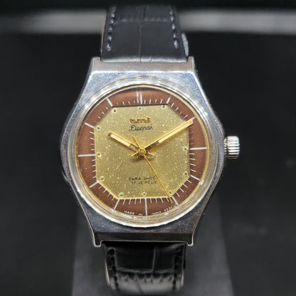 Vintage Original HMT Deepak Hand Winding 17 Jewels Gold Face Men's Wrist Watch HM136