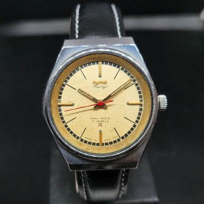 Vintage Original HMT Maurya Hand Winding 17 Jewels Gold Face Men's Wrist Watch HM137
