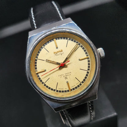 Vintage Original HMT Maurya Hand Winding 17 Jewels Gold Face Men's Wrist Watch HM137