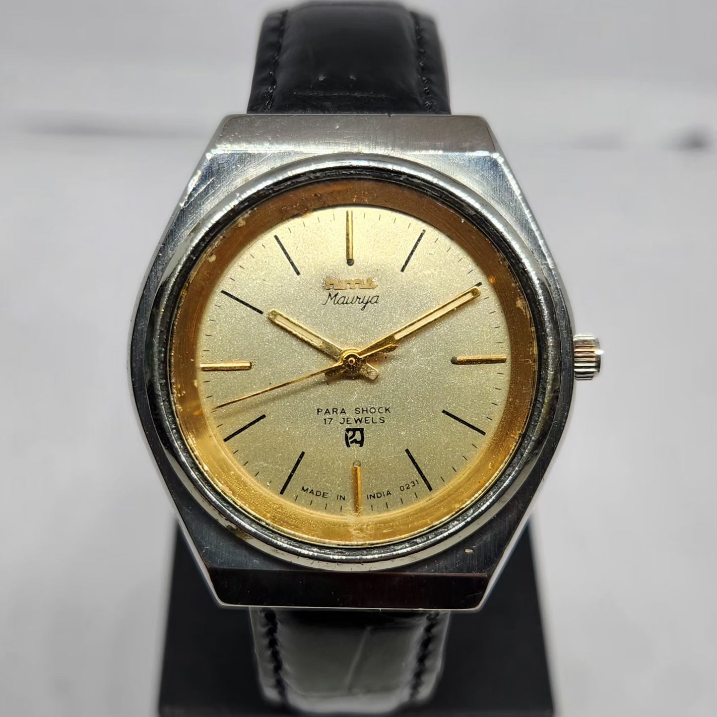 Vintage Original HMT Maurya Hand Winding 17 Jewels Gold Face Men's Wrist Watch HM107