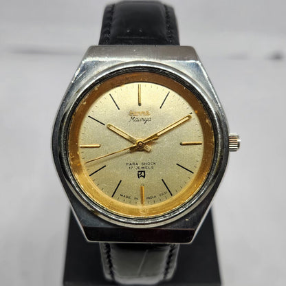 Vintage Original HMT Maurya Hand Winding 17 Jewels Gold Face Men's Wrist Watch HM107
