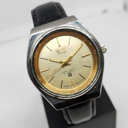Vintage Original HMT Maurya Hand Winding 17 Jewels Gold Face Men's Wrist Watch HM107