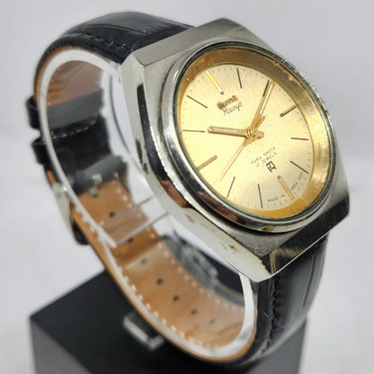 Vintage Original HMT Maurya Hand Winding 17 Jewels Gold Face Men's Wrist Watch HM107