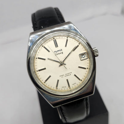 Vintage Original HMT Tareeq Hand Winding 17 Jewels Cream Face Date Men's Wrist Watch HM108