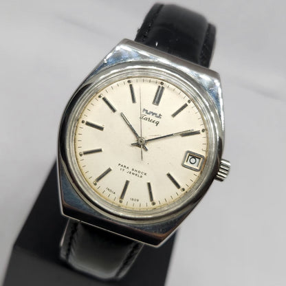 Vintage Original HMT Tareeq Hand Winding 17 Jewels Cream Face Date Men's Wrist Watch HM108