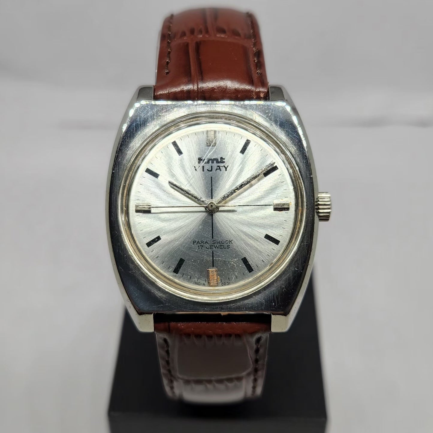 Vintage Original HMT Vijay Hand Winding 17 Jewels Silver Face Men's Wrist Watch HM109