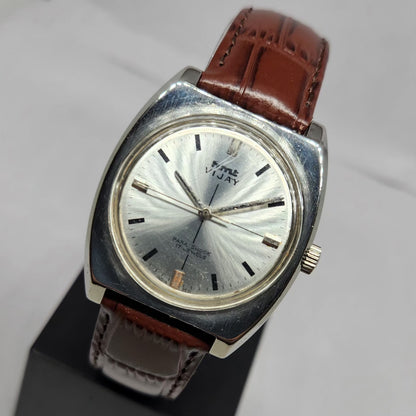 Vintage Original HMT Vijay Hand Winding 17 Jewels Silver Face Men's Wrist Watch HM109