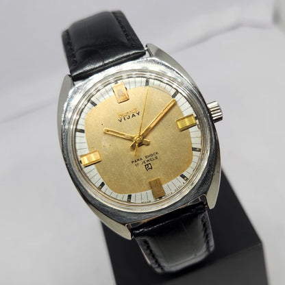 Vintage Original HMT Vijay Hand Winding 17 Jewels Gold Face Men's Wrist Watch HM112