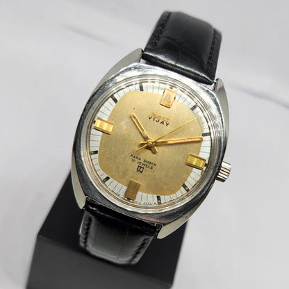 Vintage Original HMT Vijay Hand Winding 17 Jewels Gold Face Men's Wrist Watch HM112