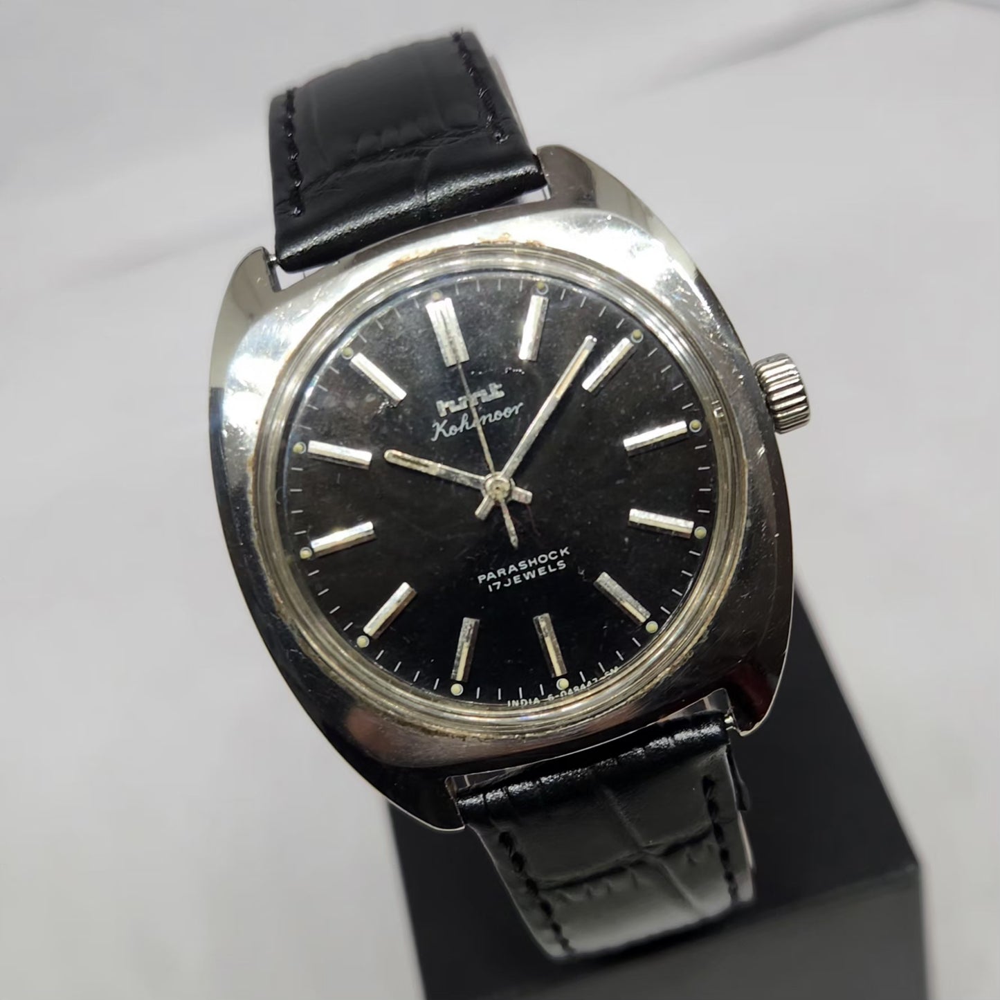 Vintage Original HMT Kohinoor Hand Winding 17 Jewels Black Face Men's Wrist Watch HM113