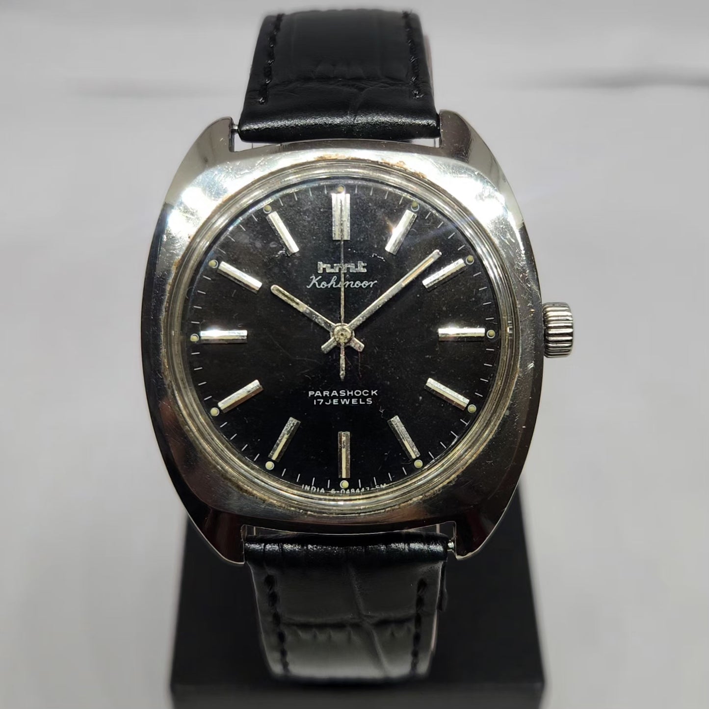 Vintage Original HMT Kohinoor Hand Winding 17 Jewels Black Face Men's Wrist Watch HM113