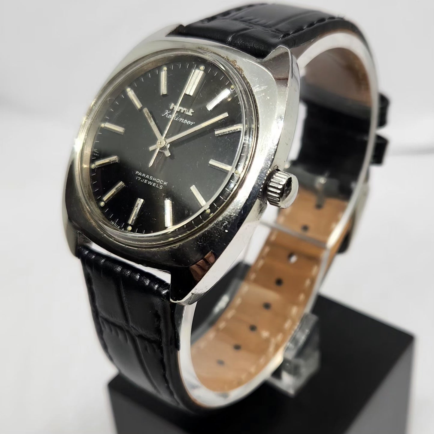 Vintage Original HMT Kohinoor Hand Winding 17 Jewels Black Face Men's Wrist Watch HM113