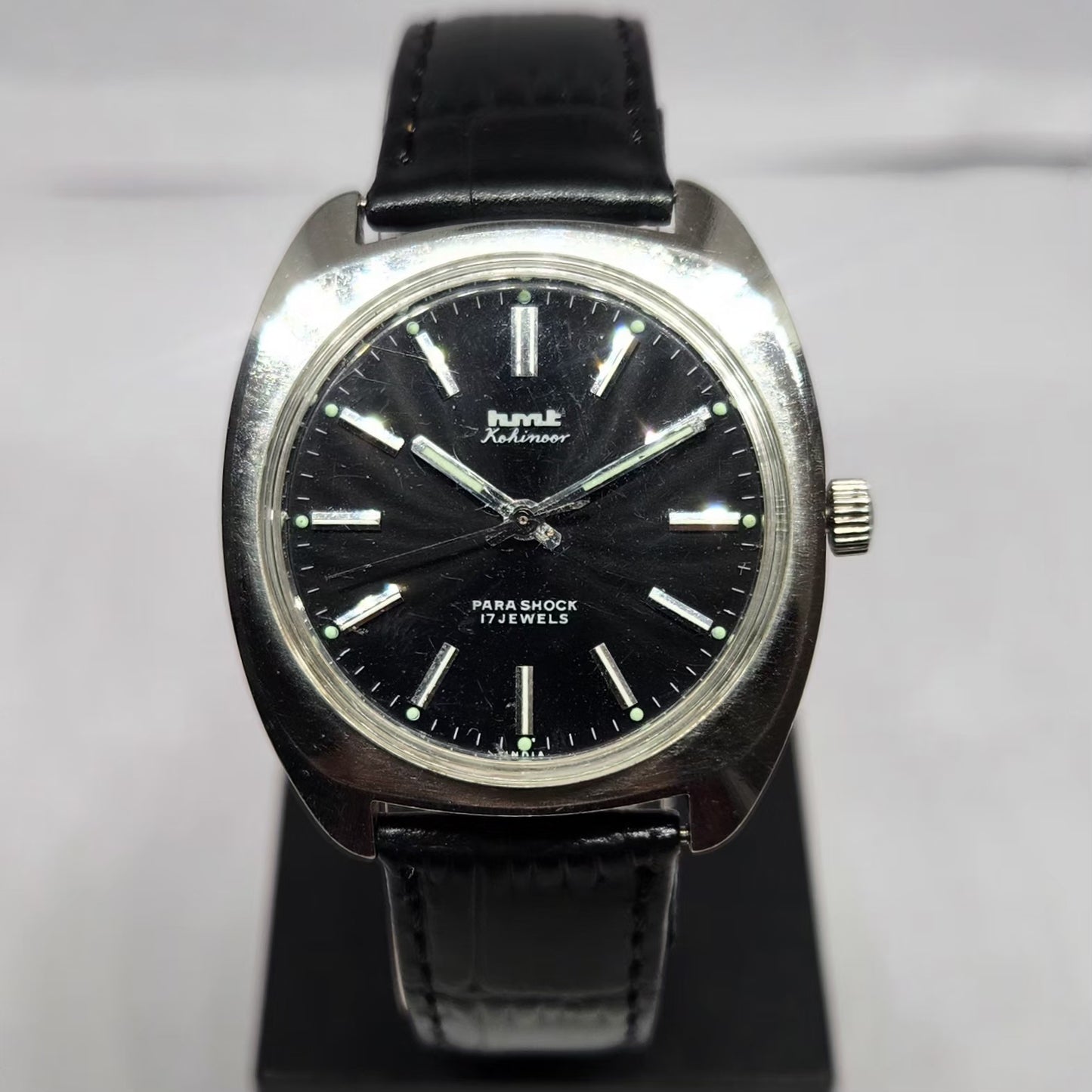 Vintage Original HMT Kohinoor Hand Winding 17 Jewels Black Face Men's Wrist Watch HM114