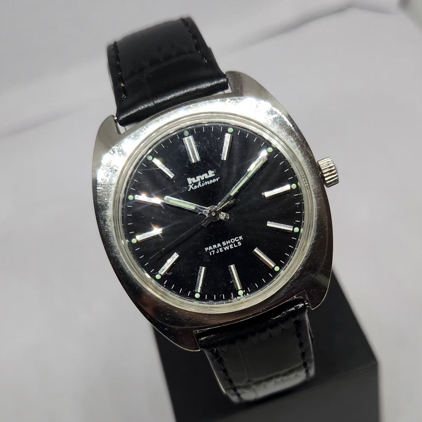 Vintage Original HMT Kohinoor Hand Winding 17 Jewels Black Face Men's Wrist Watch HM114